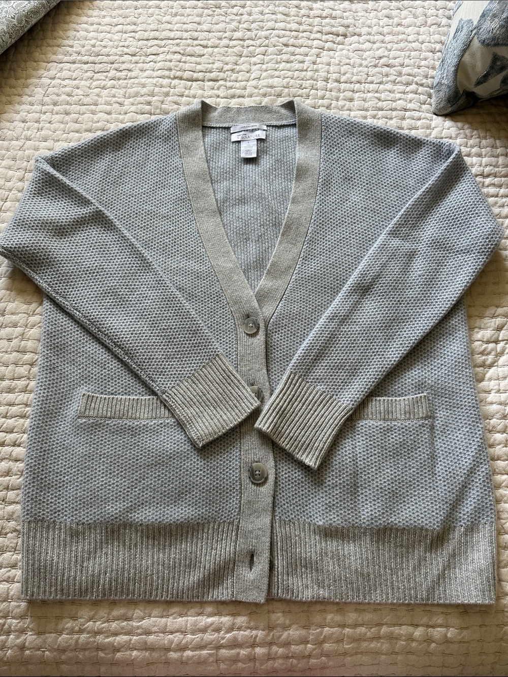 Nordstrom Signiature 100% Cashmere Button Up Cardigan L Blue Gray